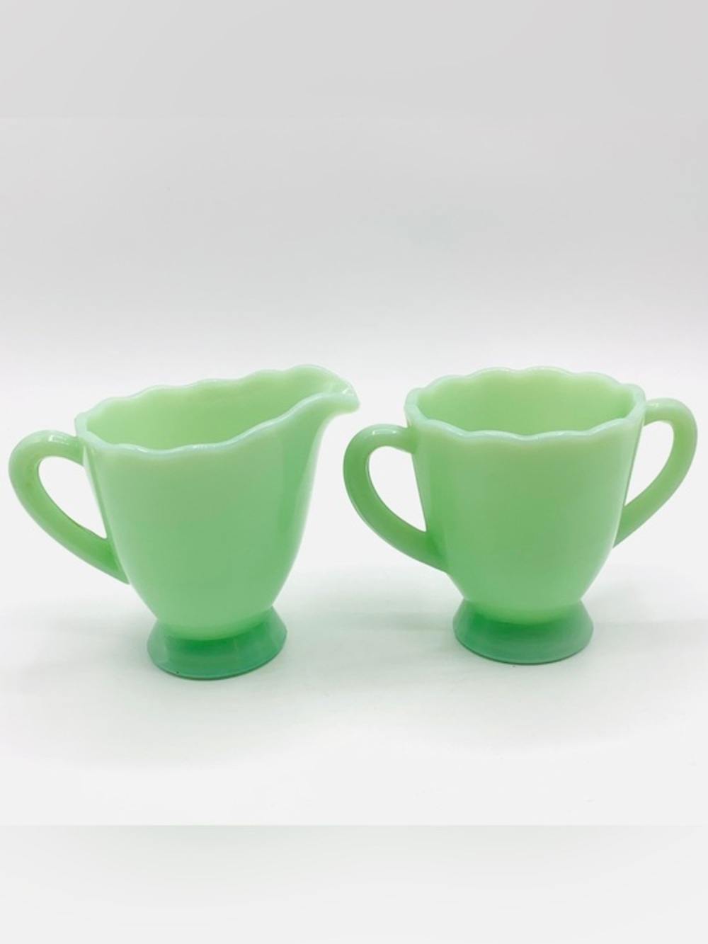 Vintage Mosser Glass Jadeite Green Creamer & Sugar Bowl Set